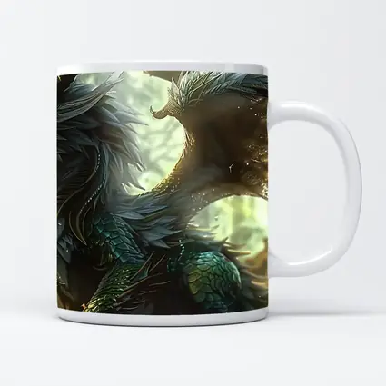 Fantasy Dragon With Feathers Forest Background