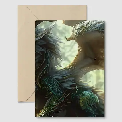 Fantasy Dragon With Feathers Forest Background