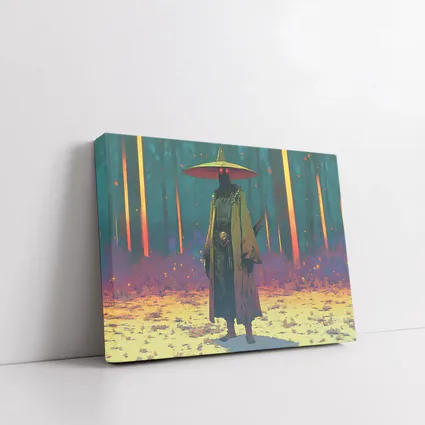 Dark Samurai Figure Glowing Forest Night