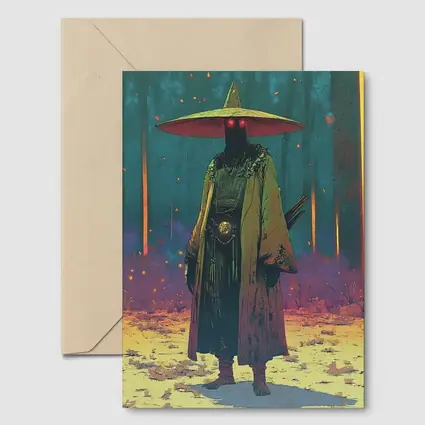 Dark Samurai Figure Glowing Forest Night