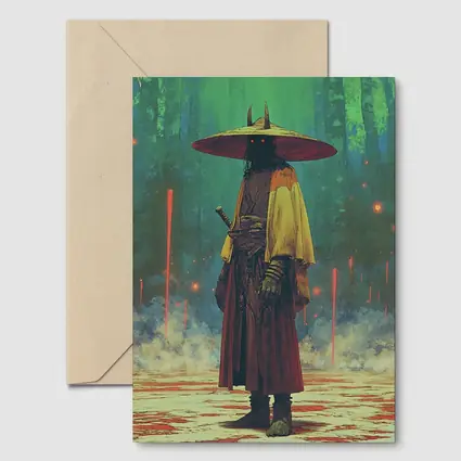 Samurai Warrior Standing In Mystical Forest