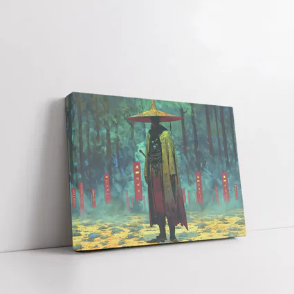 Samurai Warrior Standing in Misty Forest