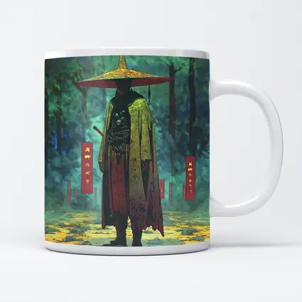 Samurai Warrior Standing in Misty Forest