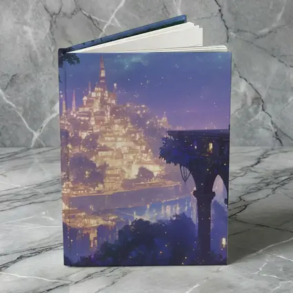 Anime Girl Overlooking Glowing Fantasy City