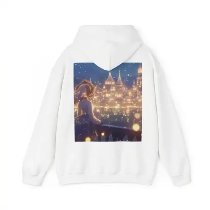 Anime Girl Watching Glowing Fantasy Castle Night