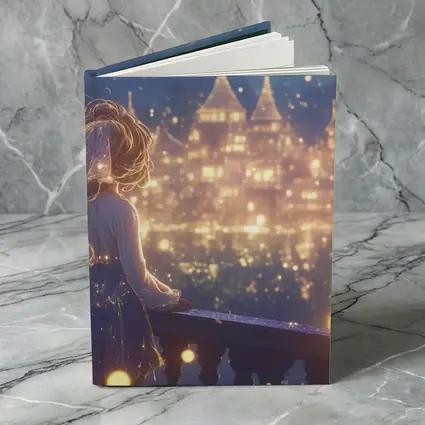 Anime Girl Watching Glowing Fantasy Castle Night