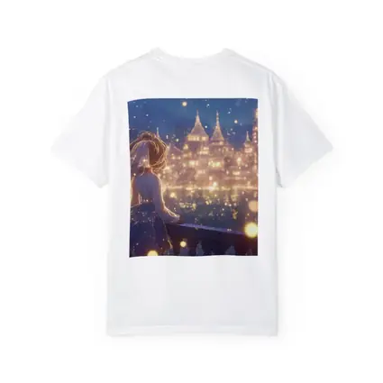 Anime Girl Watching Glowing Fantasy Castle Night