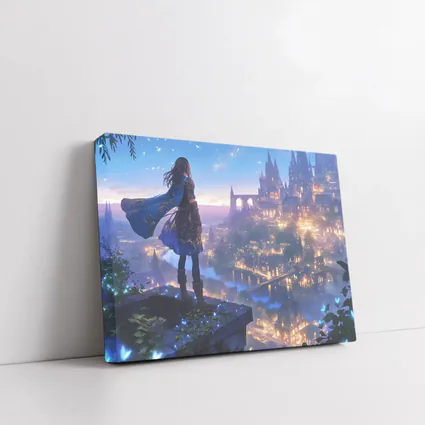 Anime Knight Overlooking Fantasy Castle City