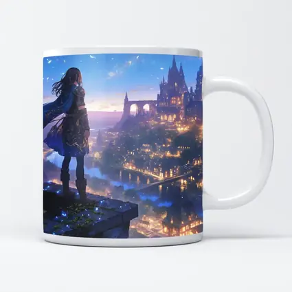 Anime Knight Overlooking Fantasy Castle City