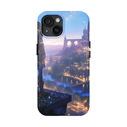 Anime Knight Overlooking Fantasy Castle City