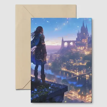 Anime Knight Overlooking Fantasy Castle City