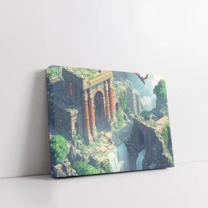 Fantasy Ruins Dragon Waterfall Pixel Art