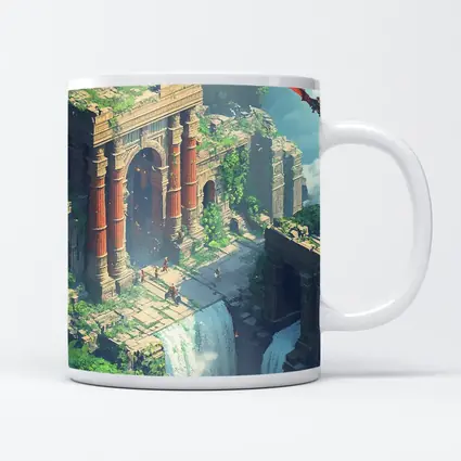 Fantasy Ruins Dragon Waterfall Pixel Art