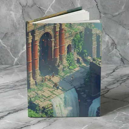 Fantasy Ruins Dragon Waterfall Pixel Art