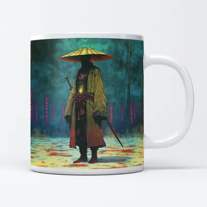 Lone Samurai Standing In Misty Forest