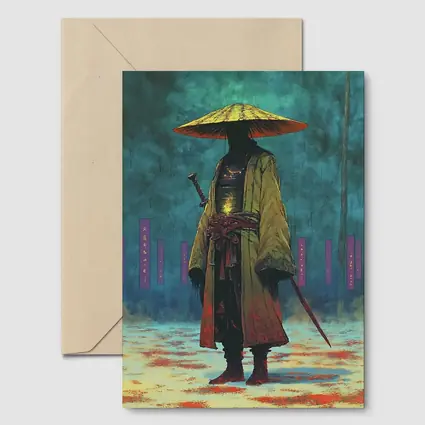 Lone Samurai Standing In Misty Forest