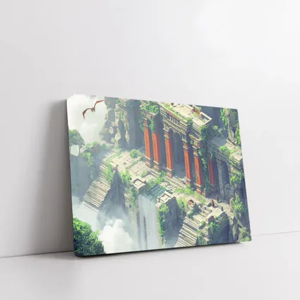 Ancient Fantasy Temple Ruins With Dragon