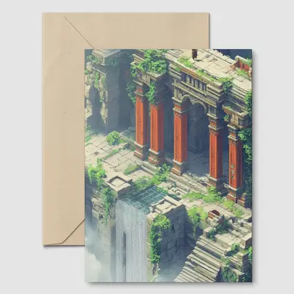 Ancient Fantasy Temple Ruins With Dragon