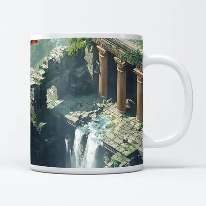 Fantasy Dragon Ancient Ruins Waterfall Scene