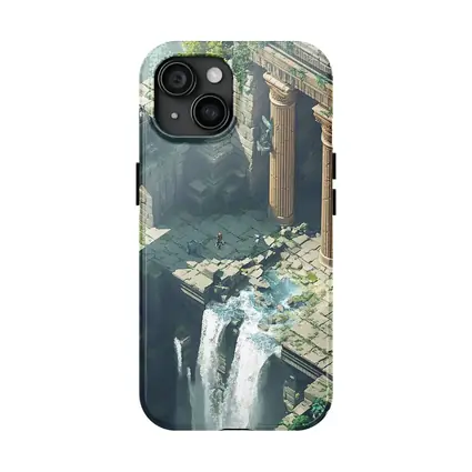 Fantasy Dragon Ancient Ruins Waterfall Scene