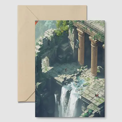 Fantasy Dragon Ancient Ruins Waterfall Scene