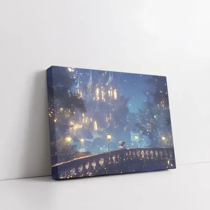 Fantasy Castle Night Glowing Fireflies Forest