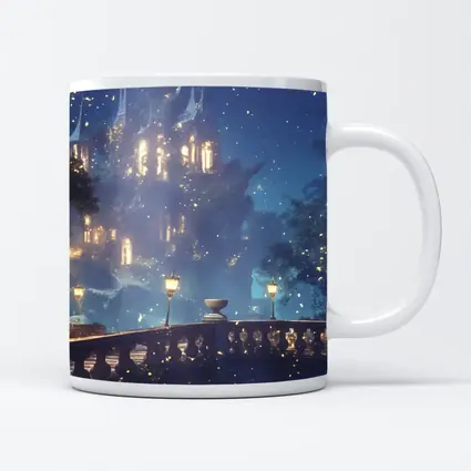 Fantasy Castle Night Glowing Fireflies Forest