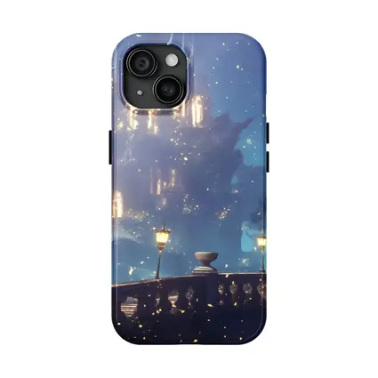 Fantasy Castle Night Glowing Fireflies Forest