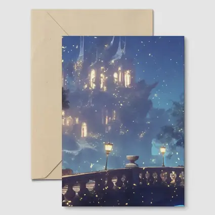 Fantasy Castle Night Glowing Fireflies Forest