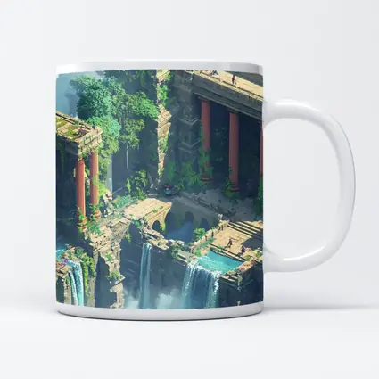 Fantasy Jungle Ruins Waterfall Pixel Art