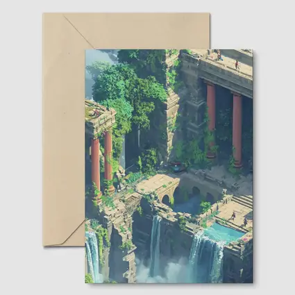 Fantasy Jungle Ruins Waterfall Pixel Art