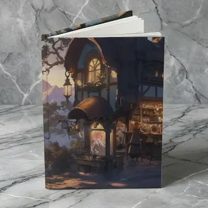 Fantasy Tavern Glowing Mountain Sunset Anime