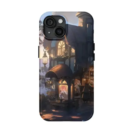 Fantasy Tavern Glowing Mountain Sunset Anime