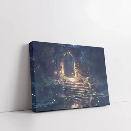 Fantasy Stone Arch Gate Glowing Night Forest