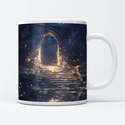 Fantasy Stone Arch Gate Glowing Night Forest