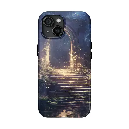 Fantasy Stone Arch Gate Glowing Night Forest