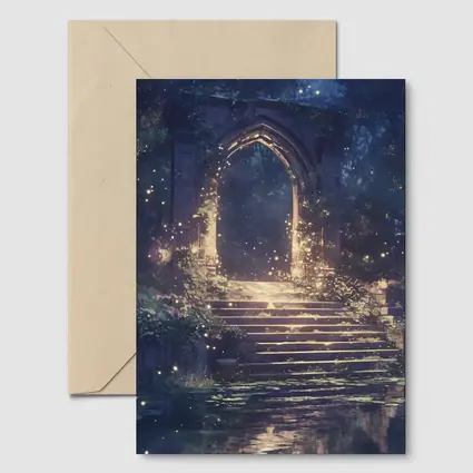Fantasy Stone Arch Gate Glowing Night Forest
