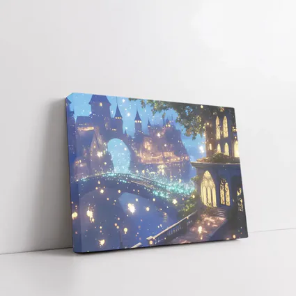 Fantasy Castle City Glowing Night Bridge