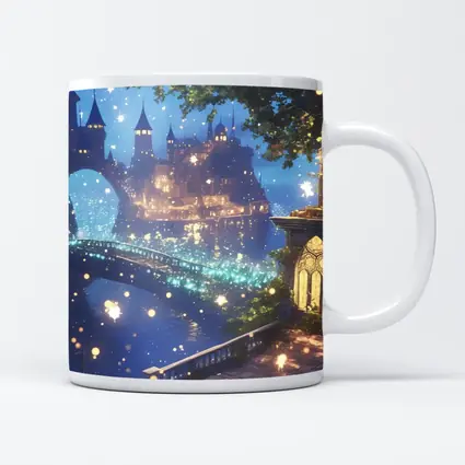 Fantasy Castle City Glowing Night Bridge