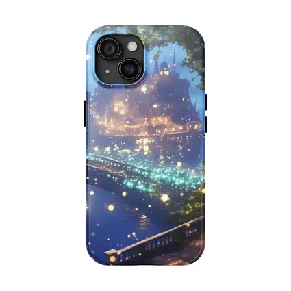 Fantasy Castle City Glowing Night Bridge
