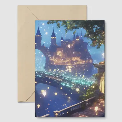 Fantasy Castle City Glowing Night Bridge