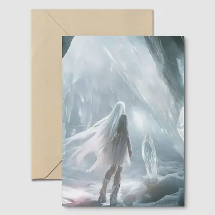 White Crystal Cave Fantasy Girl Art