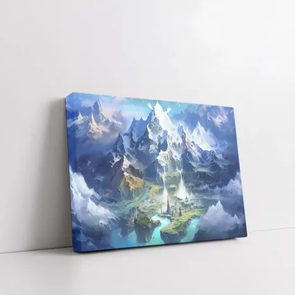 Fantasy Mountain City Waterfall Blue Sky
