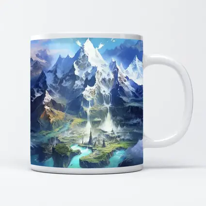 Fantasy Mountain City Waterfall Blue Sky