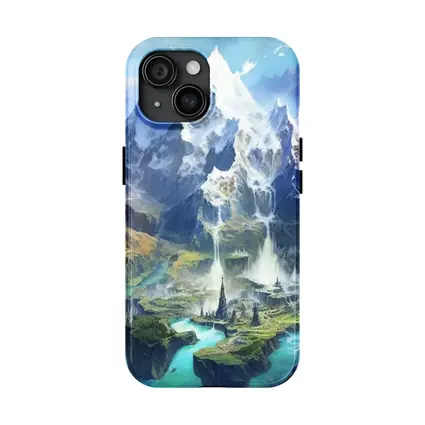 Fantasy Mountain City Waterfall Blue Sky