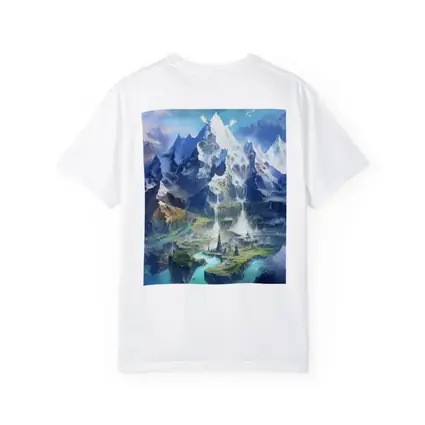 Fantasy Mountain City Waterfall Blue Sky