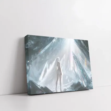 White Figure Standing In Crystal Ice Cave