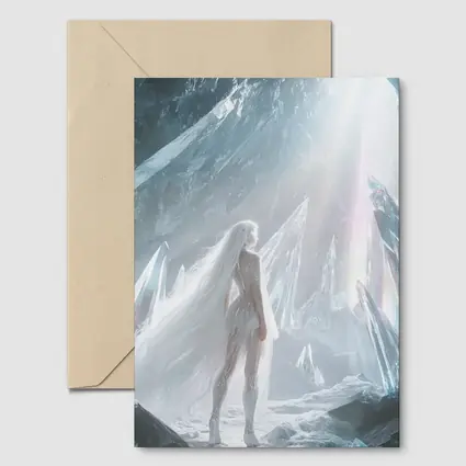 White Figure Standing In Crystal Ice Cave