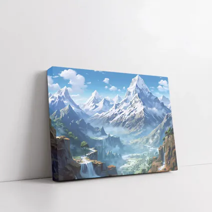 Anime Mountain Valley Waterfall Landscape Art