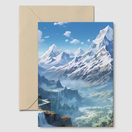 Anime Mountain Valley Waterfall Landscape Art